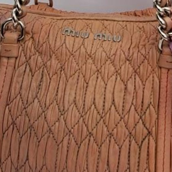 Miu Miu Prada Metelasse arcadie nappa Leather double chain purse beige pink tote - Picture 3 of 15